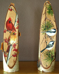 Cardinals on Birch, Chicadees on Birch